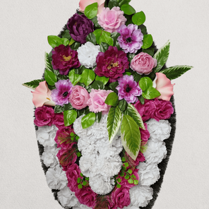 Ритуальный венок на похороны розово-белый 110 см